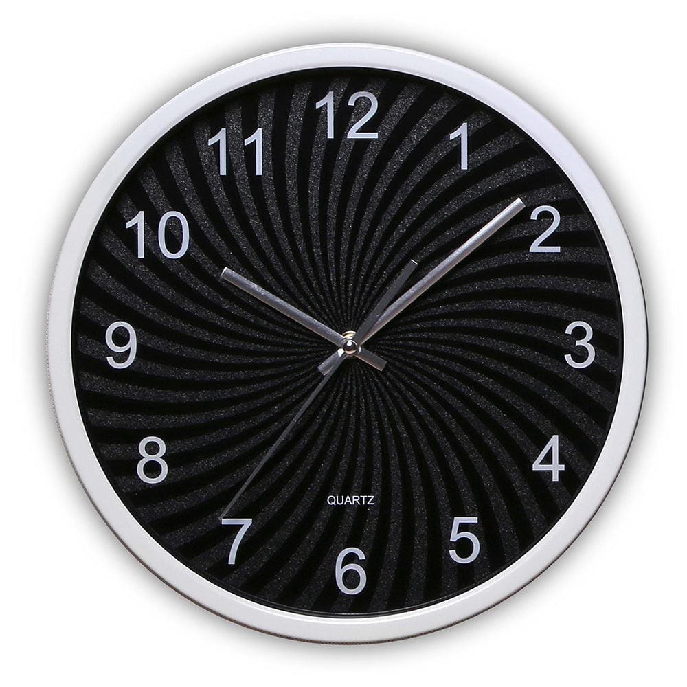 Decorative Aluminium Swirl Dial Wall Clock (Black Dial & Silver)
