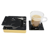 Designer Nero Portoro Black Marble Tile 6 Coaster Set with Holder (Square)