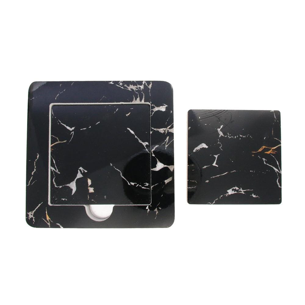 Designer Nero Portoro Black Marble Tile 6 Coaster Set with Holder (Square)