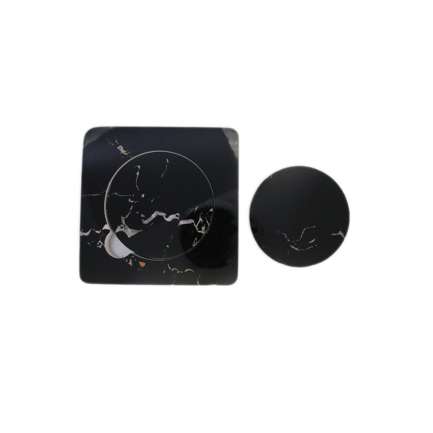 Designer Nero Portoro Black Marble Tile 6 Coaster Set with Holder (Round)