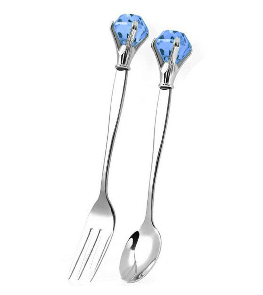 Blue Crystal Cutlery Set (Spoon & Fork)