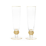 Evoque Elite Gold Ball Gold Rimmed Flute Glass Set (200 ml) (Pack of 2)