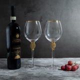 Evoque Elite Gold Ball Gold Rimmed Wine Glass Set (500 ml) (Pack of 2)