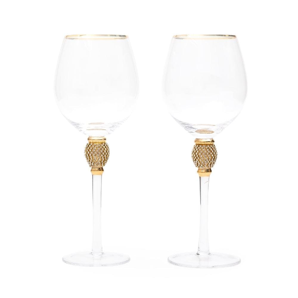 Evoque Elite Gold Ball Gold Rimmed Wine Glass Set (500 ml) (Pack of 2)