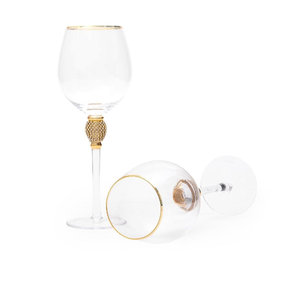 Evoque Elite Gold Ball Gold Rimmed Wine Glass Set (500 ml) (Pack of 2)