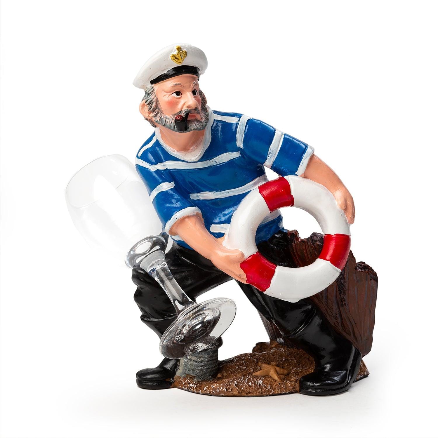 Nautical Sailor Figurine Resin Bottle Holder Set (Rescue Ring - Blue Shirt)