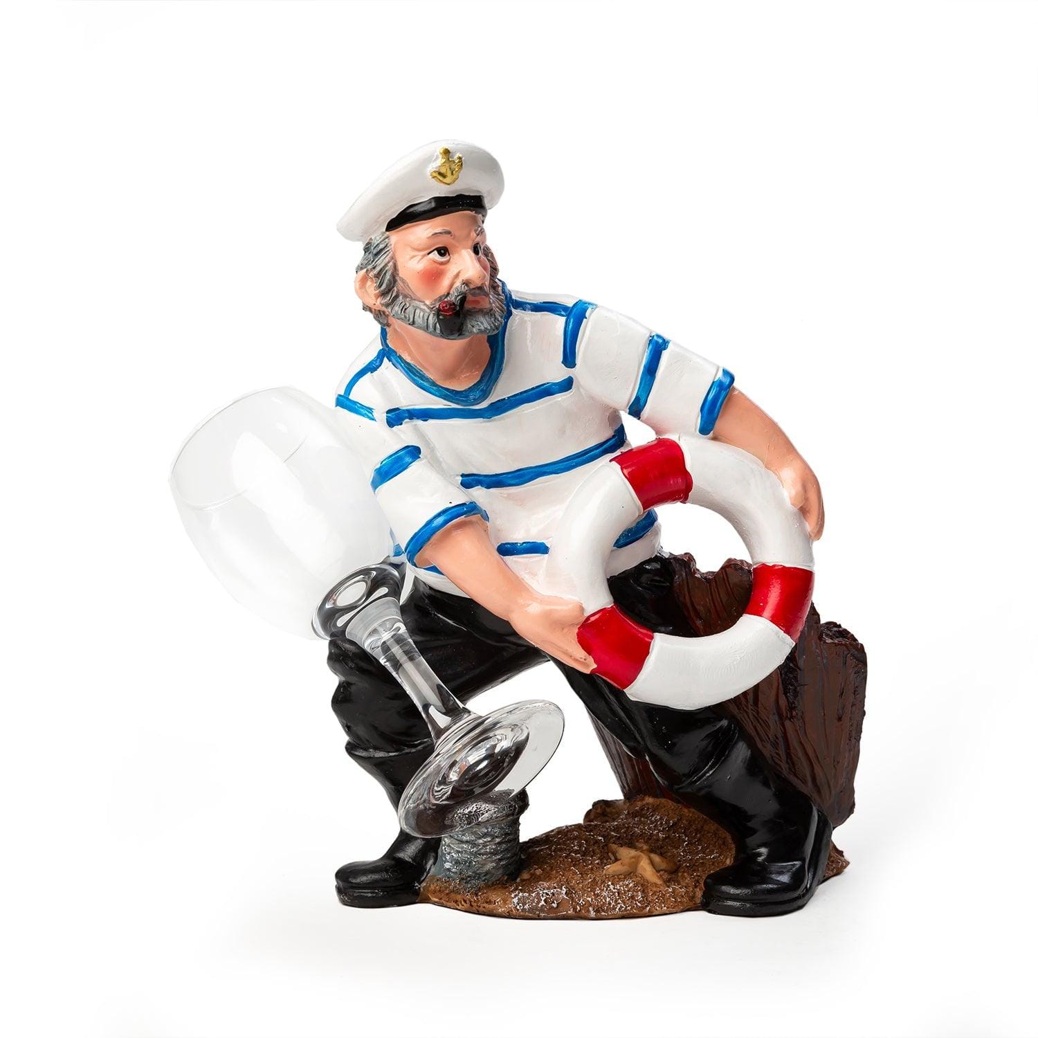 Nautical Sailor Figurine Resin Bottle Holder Set (Rescue Ring - White Shirt)
