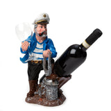 Nautical Sailor Figurine Resin Bottle Holder with 1 Wine Glass Set (Dredger - White Coat)