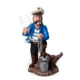 Nautical Sailor Figurine Resin Bottle Holder with 1 Wine Glass Set (Dredger - White Coat)