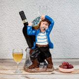 Nautical Sailor Figurine Resin Bottle Holder with 1 Wine Glass Set (Laundry - White Shirt)