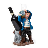 Nautical Sailor Figurine Resin Bottle Holder with 1 Wine Glass Set (Laundry - White Shirt)