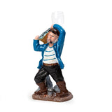 Nautical Sailor Figurine Resin Bottle Holder with 1 Wine Glass Set (Laundry - White Shirt)