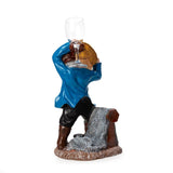 Nautical Sailor Figurine Resin Bottle Holder with 1 Wine Glass Set (Laundry - White Shirt)