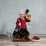 Nautical Winter Sailor Figurine Resin Bottle Holder with 1 Wine Glass Set (Red Shirt)