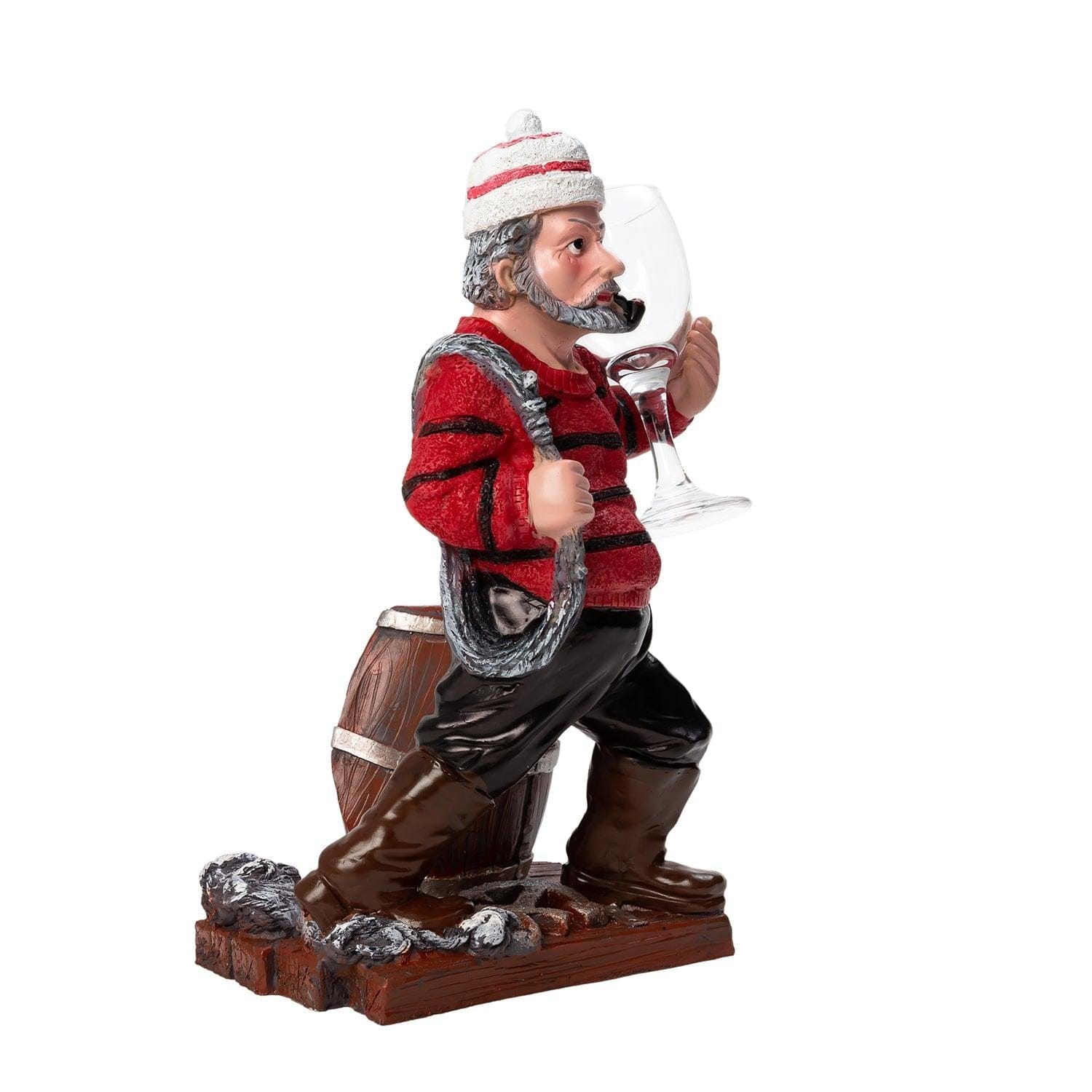 Nautical Winter Sailor Figurine Resin Bottle Holder with 1 Wine Glass Set (Red Shirt)