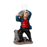 Nautical Sailor Figurine Resin Bottle Holder with 1 Wine Glass Set (Laundry - Red Shirt)