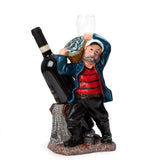 Nautical Sailor Figurine Resin Bottle Holder with 1 Wine Glass Set (Laundry - Red Shirt)