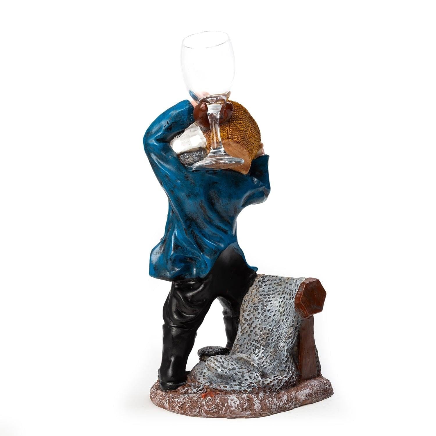 Nautical Sailor Figurine Resin Bottle Holder with 1 Wine Glass Set (Laundry - Red Shirt)