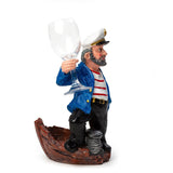 Nautical Sailor Figurine Resin Bottle Holder with 1 Glass Set (Blue Coat)