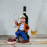 Nautical Sailor Figurine Resin Bottle Holder with 1 Glass Set (Brown Coat)