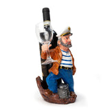 Nautical Sailor Figurine Resin Bottle Holder with 1 Glass Set (Brown Coat)