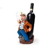 Nautical Sailor Figurine Resin Bottle Holder with 1 Glass Set (Brown Coat)