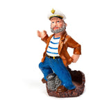 Nautical Sailor Figurine Resin Bottle Holder with 1 Glass Set (Brown Coat)