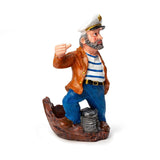 Nautical Sailor Figurine Resin Bottle Holder with 1 Glass Set (Brown Coat)