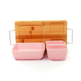 1 Big + 2 Small Ceramic Pink Bowls Serveware Set on Wooden Tray