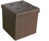 Collapsible Elegant PU Leather & MDF Square Pouf Ottoman (Bronze)