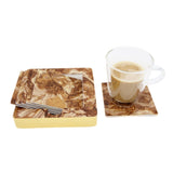 Designer Dark Emprador Brown Marble Tile 6 Coaster Set with Holder (Square)
