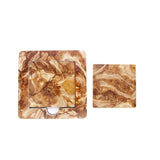 Designer Dark Emprador Brown Marble Tile 6 Coaster Set with Holder (Square)