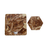 Designer Dark Emprador Brown Marble Tile 6 Coaster Set with Holder (Hexagon)