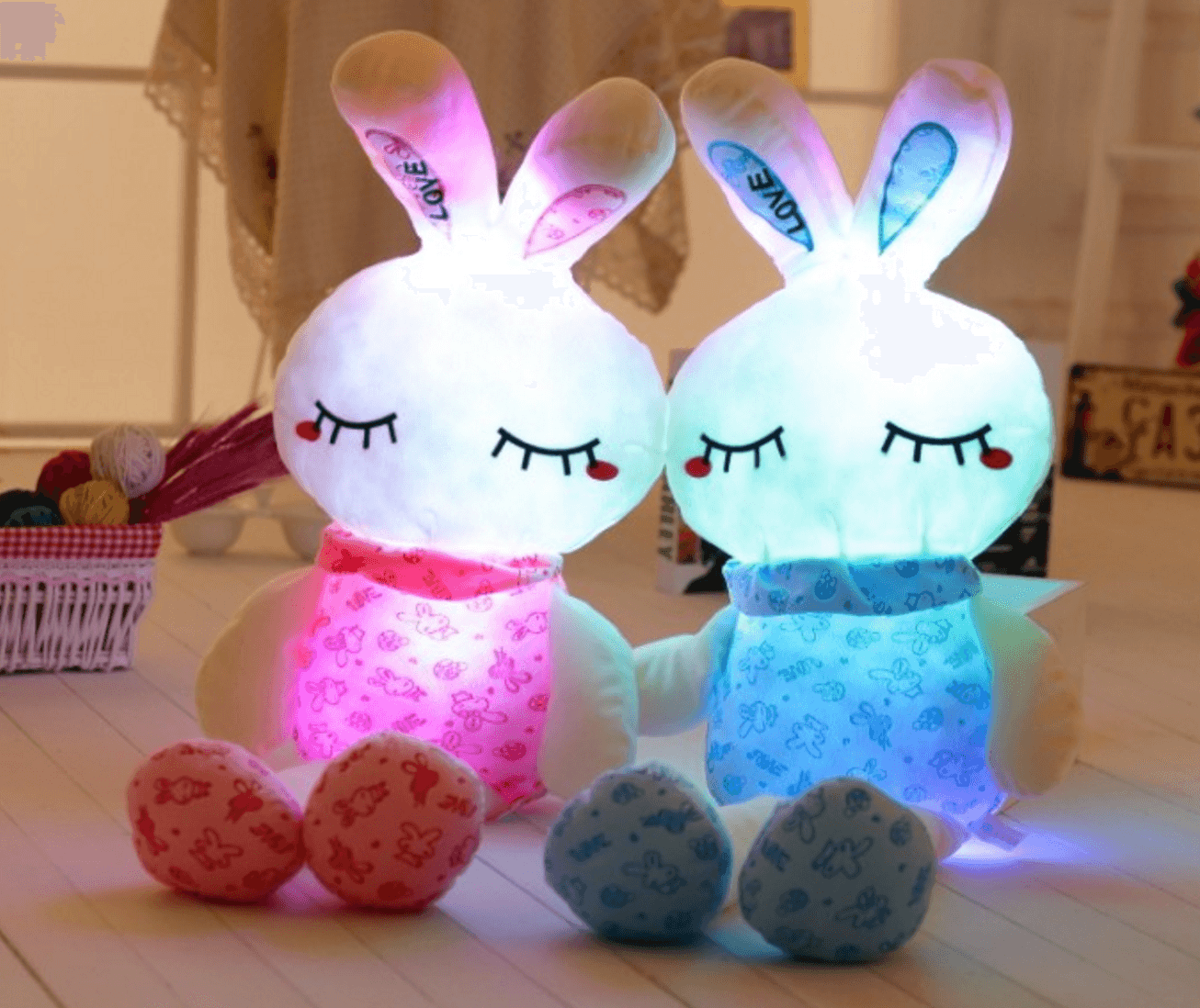 Illuminating 7 Color LED Light Bunny Plush Pillow (Blue)