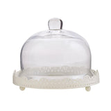 Decorative Medium Cake & Dessert Stand with Glass Dome Set (White)