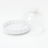 White Filigree Metal Cake & Dessert Stand with Glass Dome