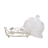 Decorative Medium Cake & Dessert Stand with Glass Dome Set (White Pearls)