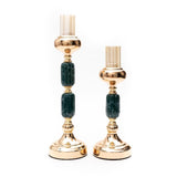 Oranmental Metal & Green Jade Stone Candle Stand Set (3 Incremental Size Set) (Glass Candle Shades Not Included)