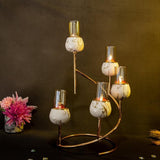 Spiral Metal & White Stone 5 Candles Stand with Glass Hurricane Candle Shades