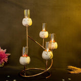 Spiral Metal & White Stone 5 Candles Stand with Glass Hurricane Candle Shades