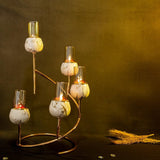 Spiral Metal & White Stone 5 Candles Stand with Glass Hurricane Candle Shades