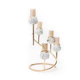 Spiral Metal & White Stone 5 Candles Stand with Glass Hurricane Candle Shades