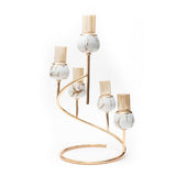 Spiral Metal & White Stone 5 Candles Stand with Glass Hurricane Candle Shades