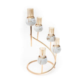 Spiral Metal & White Stone 5 Candles Stand with Glass Hurricane Candle Shades