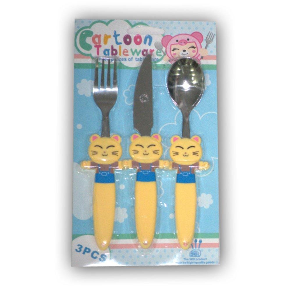 Funky Kids Cutlery Set - Cute Cat (3 Piece Set)