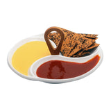 3 Compartment Ceramic & Wood Swirls Platter with Wooden Handle