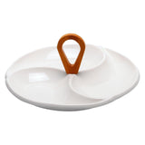 3 Compartment Ceramic & Wood Swirls Platter with Wooden Handle