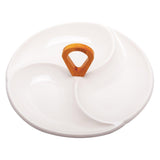 3 Compartment Ceramic & Wood Swirls Platter with Wooden Handle