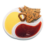 3 Compartment Ceramic & Wood Swirls Platter with Wooden Handle