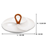 3 Compartment Ceramic & Wood Swirls Platter with Wooden Handle